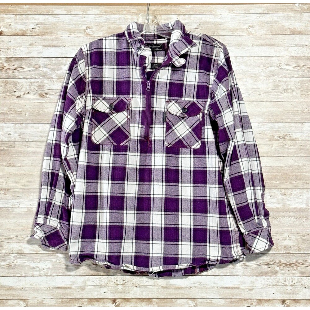 Five Brother Cotton Purple Plaid LS 1/2 Zip Pullover Flannel Shirt Womens L
